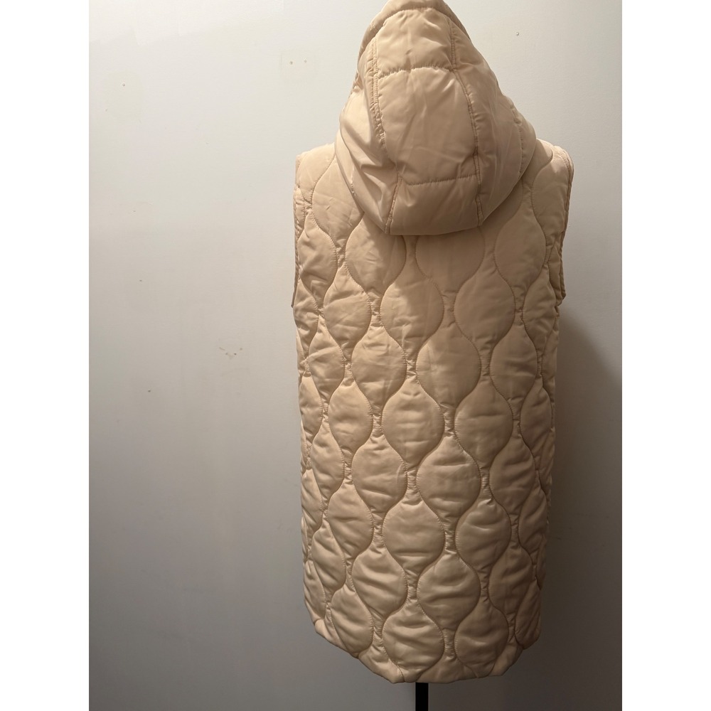 Zara Girls 13-14 /Women XS Quilted Hooded Puffer Vest cream Longline Onion Quilt - Picture 3 of 6